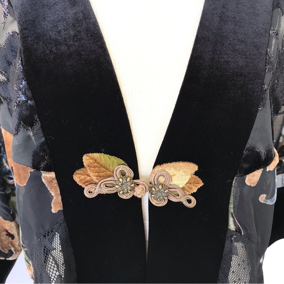 ✨Spencer Alexis Vintage Kimono Jacket/Top With Velveteen Trim, SzS - Picture 3 of 11